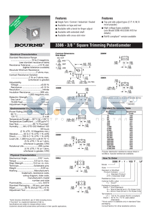 3386P-1-103T datasheet - 3/8 Square Trimming Potentiometer