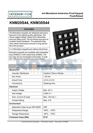 KNM20S44 datasheet - 4x4 Monoblock Immersion Proof Keypad