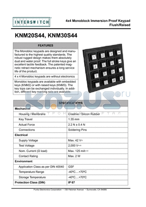 KNM30S44 datasheet - 4x4 Monoblock Immersion Proof Keypad
