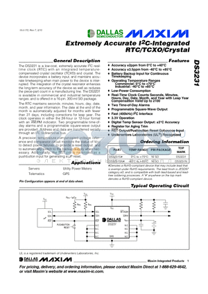 DS3231 datasheet - Extremely Accurate I2C-Integrated