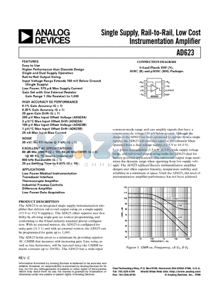 AD623AR datasheet - Single Supply, Rail-to-Rail, Low Cost Instrumentation Amplifier