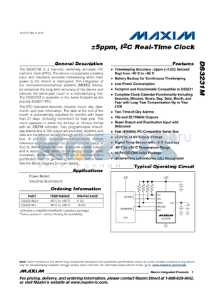 DS3231M datasheet - a5ppm, I2C Real-Time Clock