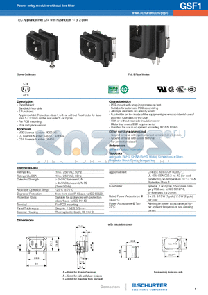 GSF1.1001.51 datasheet - IEC Appliance Inlet C14 with Fuseholder 1- or 2-pole