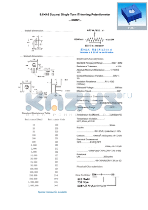 3386P203 datasheet - 9.69.6 Square/ Single Turn /Trimming Potentiometer