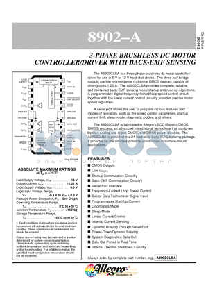 8902A datasheet - 3-PHASE BRUSHLESS DC MOTOR CONTROLLER/DRIVER WITH BACK-EMF SENSING