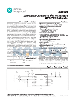 DS3231_13 datasheet - Extremely Accurate I2C-Integrated RTC/TCXO/Crystal