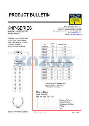 KNP-1W datasheet - WIREWOUND RESISTORS