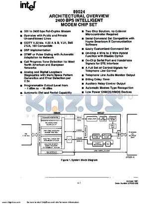 89024 datasheet - ARCHITECTURAL OVERVIEW 2400 BPS INTELLIGENT MODEM CHOP SET