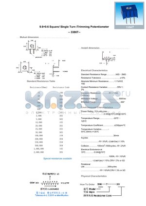 3386T203 datasheet - 9.69.6 Square/ Single Turn /Trimming Potentiometer