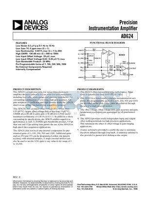 AD624S datasheet - Precision Instrumentation Amplifier