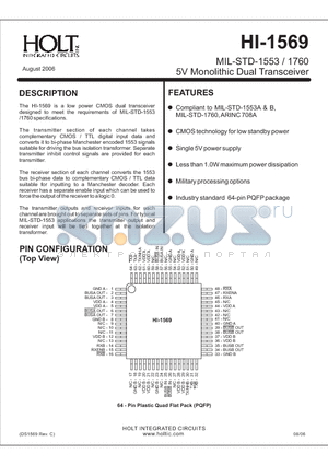 HI-1569PQMF datasheet - 5V Monolithic Dual Transceiver