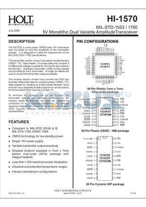 HI-1570 datasheet - 5V Monolithic Dual Variable AmplitudeTransceiver