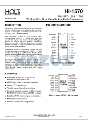 HI-1570CDI datasheet - 5V Monolithic Dual Variable AmplitudeTransceiver