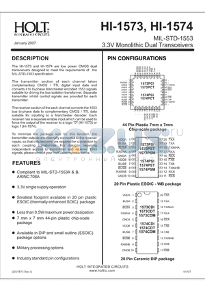 HI-1573 datasheet - 3.3V Monolithic Dual Transceivers