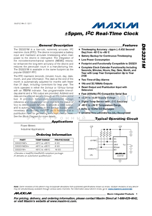 DS3231M_1112 datasheet - 5ppm, I2C Real-Time Clock