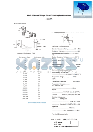 3386Y datasheet - 9.69.6 Square/ Single Turn /Trimming Potentiometer