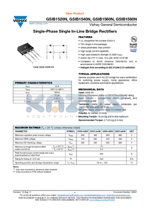 GSIB1520N datasheet - Single-Phase Single In-Line Bridge Rectifiers