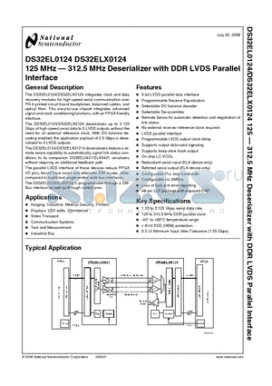 DS32EL0124_0807 datasheet - 125 MHz . 312.5 MHz Deserializer with DDR LVDS Parallel Interface