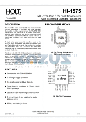 HI-1575 datasheet - 3.3V Dual Transceivers with Integrated Encoder / Decoders