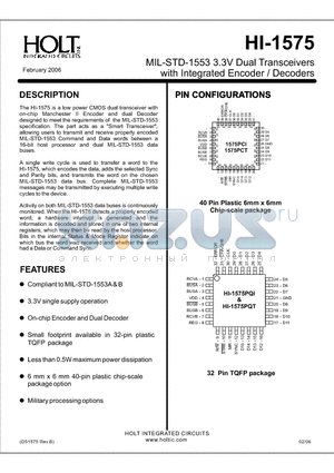 HI-1575PCT datasheet - 3.3V Dual Transceivers with Integrated Encoder / Decoders