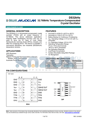 DS32KHZ-N datasheet - 32.768kHz Temperature-Compensated Crystal Oscillator