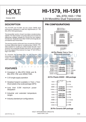 HI-1579PCI datasheet - 3.3V Monolithic Dual Transceivers