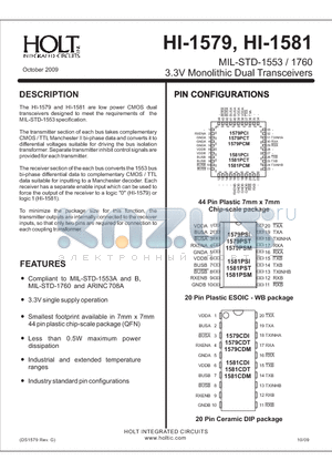 HI-1579PCMF datasheet - 3.3V Monolithic Dual Transceivers