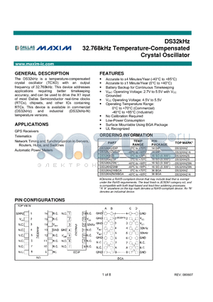 DS32KHZ/WBGA datasheet - 32.768kHz Temperature-Compensated Crystal Oscillator