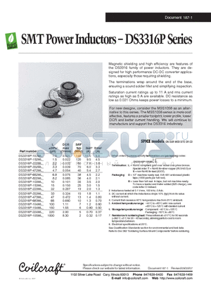 DS3316P-154ML datasheet - SMT Power Inductors