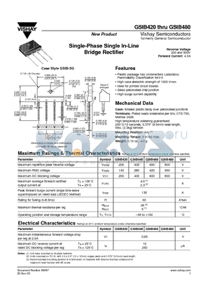 GSIB420 datasheet - Single-Phase Single In-Line Bridge Rectifier