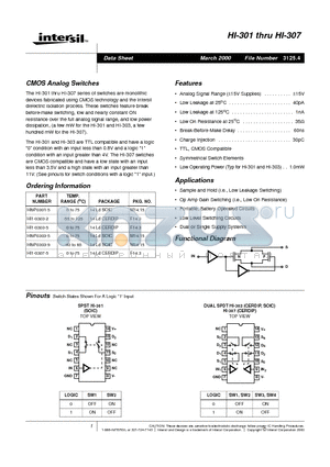 HI-301 datasheet - CMOS Analog Switches