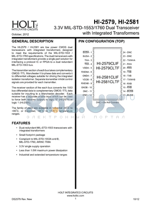 HI-2579 datasheet - 3.3V MIL-STD-1553/1760 Dual Transceiver