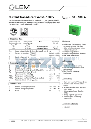 FA-050PV50A-4V datasheet - Current Transducer