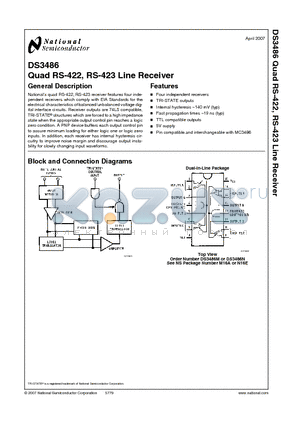 DS3486 datasheet - Quad RS-422, RS-423 Line Receiver