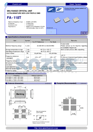 FA-118T datasheet - MHz RANGE CRYSTAL UNIT ULTRA MINIATURE SIZE LOW PROFILE SMD