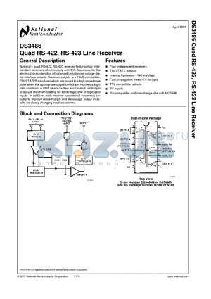 DS3486N datasheet - Quad RS-422, RS-423 Line Receiver