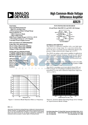 AD629BN datasheet - High Common-Mode Voltage Difference Amplifier