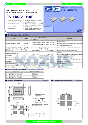 FA-118T datasheet - ULTRA MINIATURE SIZE LOW PROFILE SMD