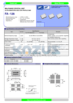 FA-128 datasheet - ULTRA MINIATURE SIZE LOW PROFILE SMD
