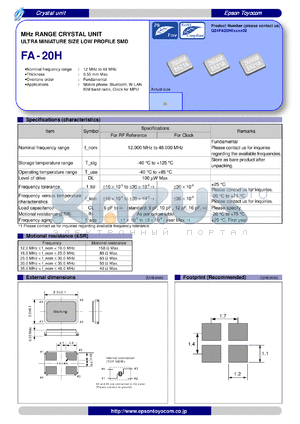 FA-20H datasheet - ULTRA MINIATURE SIZE LOW PROFILE SMD