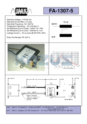 FA-1307-5 datasheet - Operating Voltage= 115/240 Vac Operating Current Max= 5.0 amp