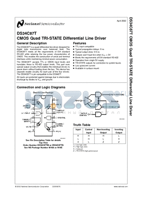 DS34C87TN datasheet - CMOS Qual TRI-STATE Differential Line Driver