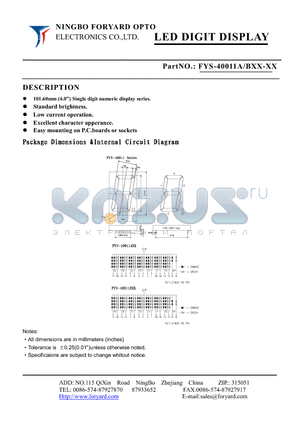 FYS-40011BXX datasheet - LED DIGIT DISPLAY