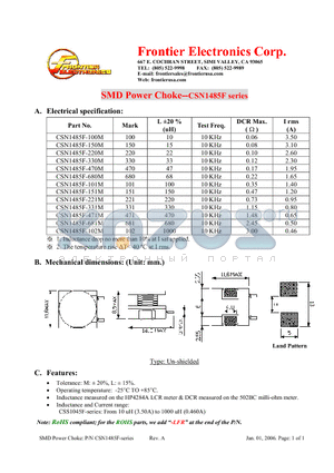 CSN1485F datasheet - SMD Power Choke