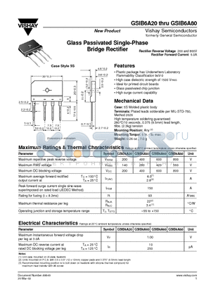 GSIB6A40 datasheet - Glass Passivated Single-Phase Bridge Rectifier