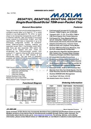 DS34T102GN datasheet - Single/Dual/Quad/Octal TDM-over-Packet Chip
