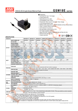 GSM18E datasheet - 18W AC-DC Single Output Medical Type