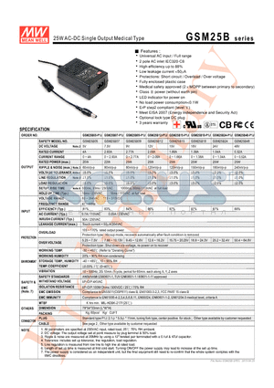 GSM25B datasheet - 25W AC-DC Single Output Medical Type