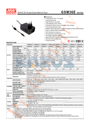 GSM36E datasheet - 36W AC-DC Single Output Medical Type