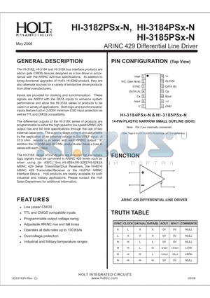 HI-3182PSI-N datasheet - ARINC 429 DIFFERENTIAL LINE DRIVER